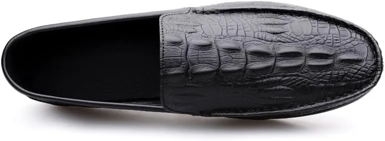 Mens Loafers Round Toe Vegan Leather Crocodile Embossed Loafer Resistant Flexible Comfortable Casual Slip On