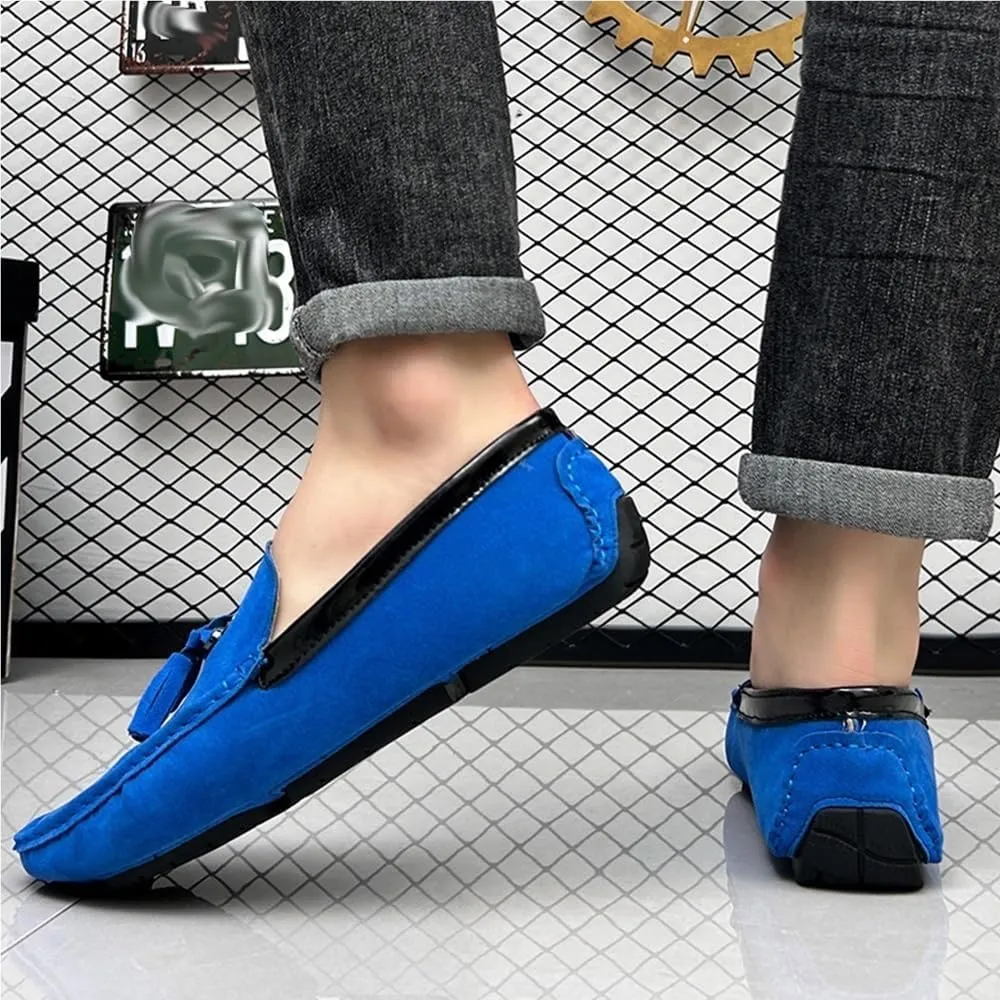 Mens Loafers Shoe Round Toe Vegan Suede Leather Driving Loafers with Tassel Lightweight Comfortable Flat Heel Outdoor Slip-ons