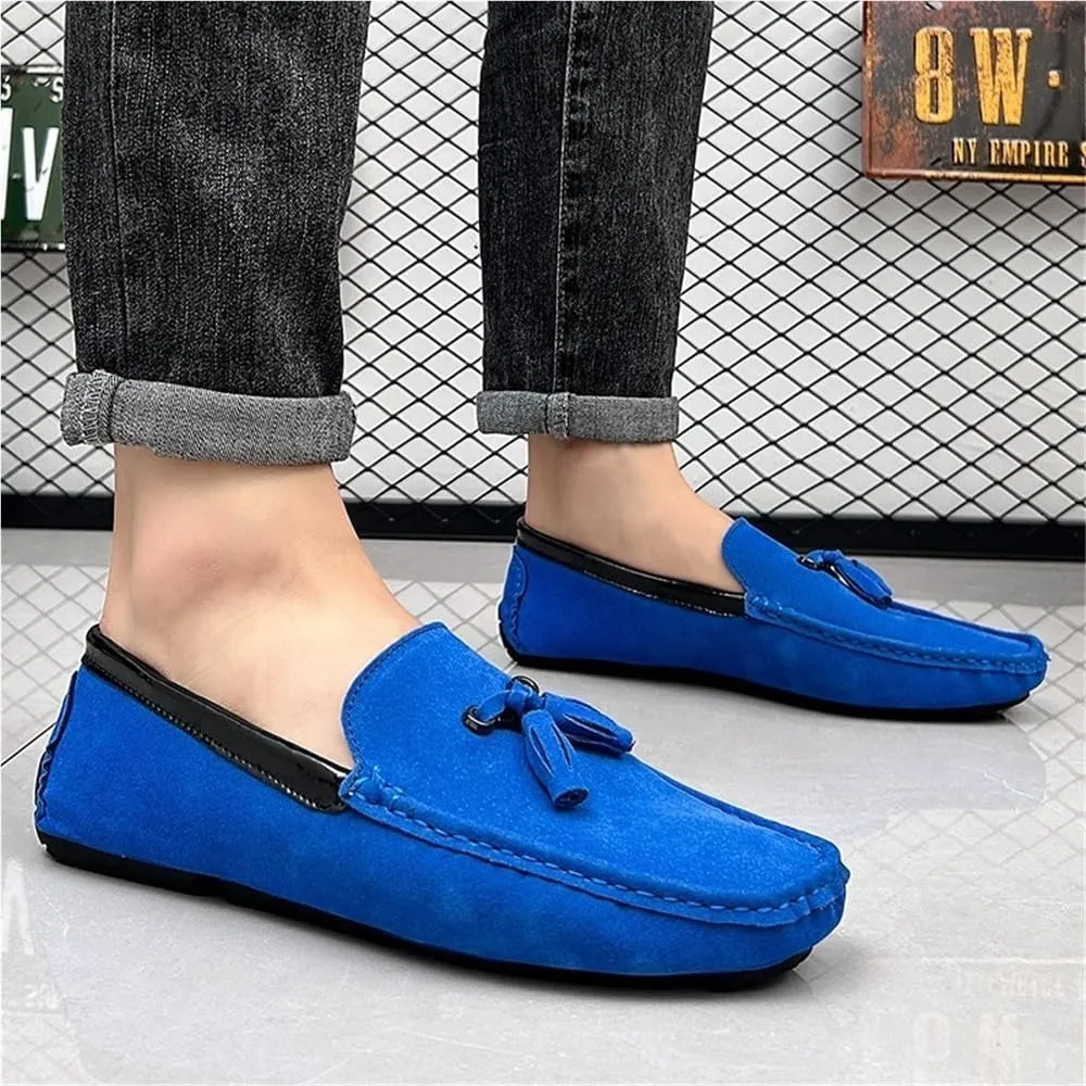Mens Loafers Shoe Round Toe Vegan Suede Leather Driving Loafers with Tassel Lightweight Comfortable Flat Heel Outdoor Slip-ons