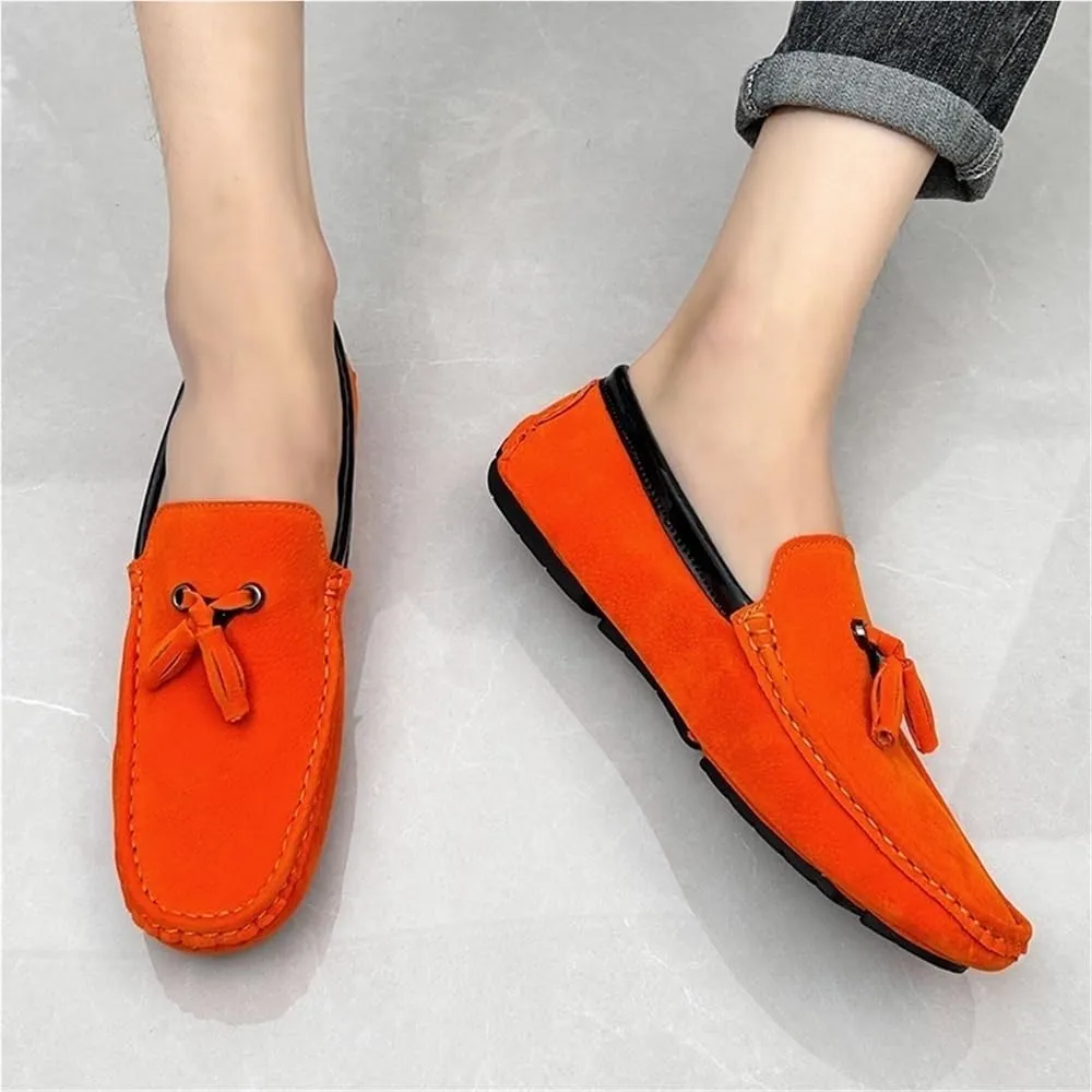 Mens Loafers Shoe Round Toe Vegan Suede Leather Driving Loafers with Tassel Lightweight Comfortable Flat Heel Outdoor Slip-ons