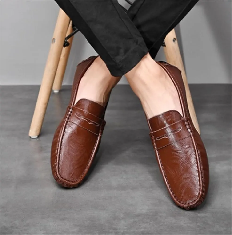 Mens Loafers Slip On Vegan Leather Lightweight Comfortable Flat Heel Resistant Simple Design Wedding Outdoor Casual Shoes