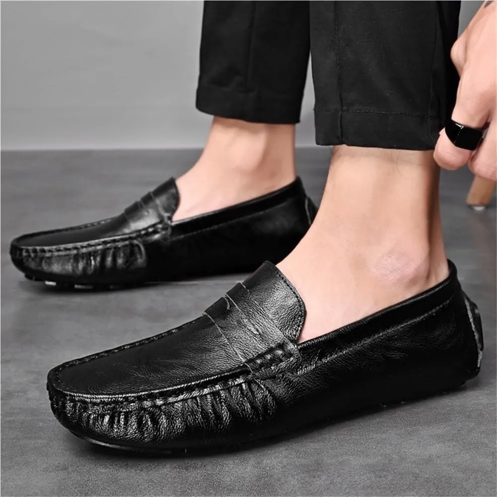 Mens Loafers Slip On Vegan Leather Lightweight Comfortable Flat Heel Resistant Simple Design Wedding Outdoor Casual Shoes