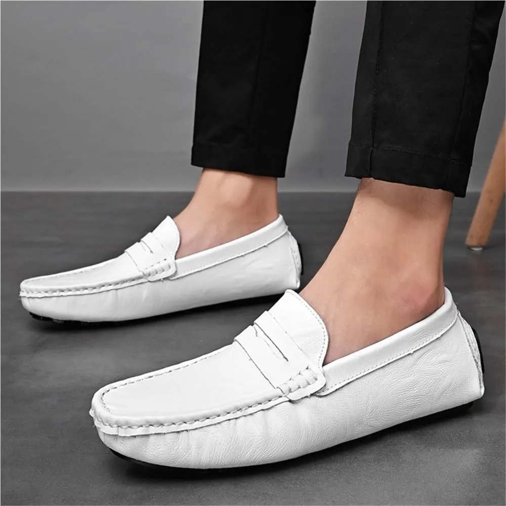 Mens Loafers Slip On Vegan Leather Lightweight Comfortable Flat Heel Resistant Simple Design Wedding Outdoor Casual Shoes