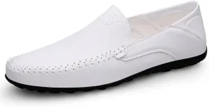 Mens Loafers Solid Color Vegan Leather Manual Stitching Flexible Flat Heel Comfortable Walking Casual Slip-ons