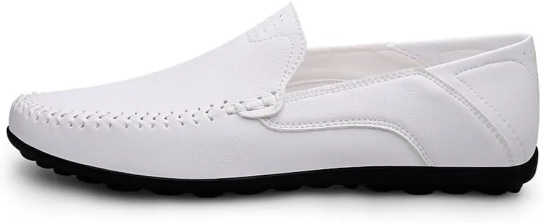 Mens Loafers Solid Color Vegan Leather Manual Stitching Flexible Flat Heel Comfortable Walking Casual Slip-ons