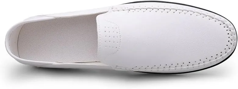 Mens Loafers Solid Color Vegan Leather Manual Stitching Flexible Flat Heel Comfortable Walking Casual Slip-ons