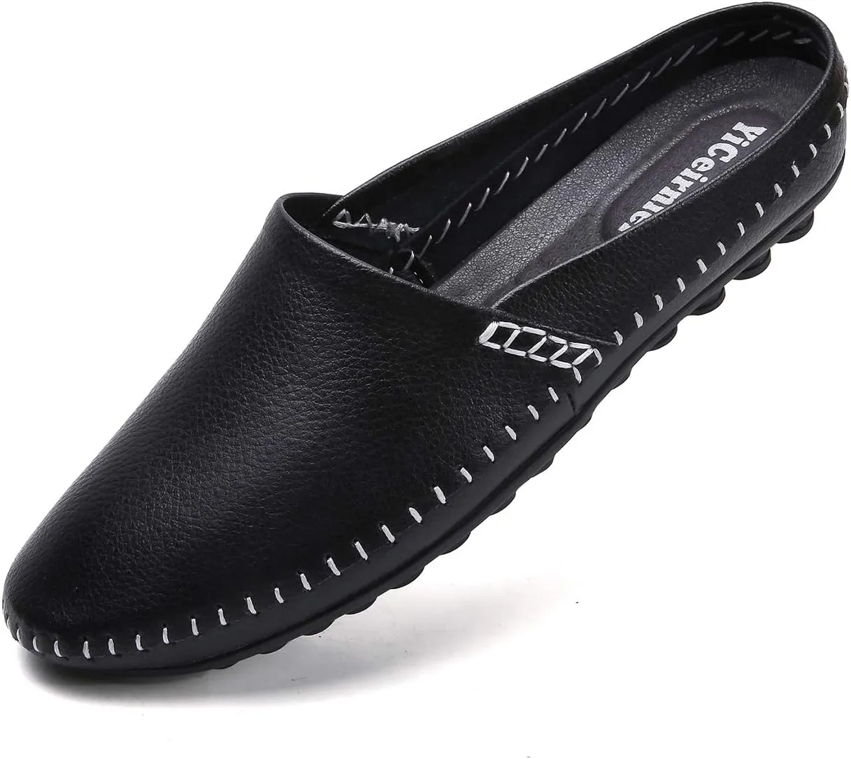 Mens Mules Clog Slippers Breathable Punching Genuine Leather Slip on Casual Backless Loafer Shoes