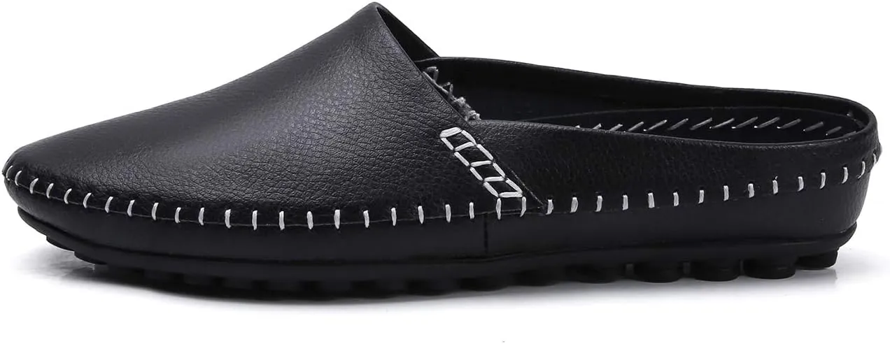 Mens Mules Clog Slippers Breathable Punching Genuine Leather Slip on Casual Backless Loafer Shoes