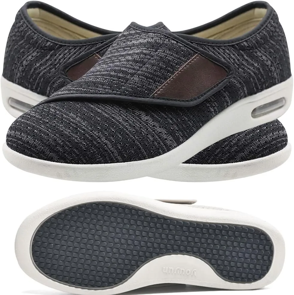 Men's Orthopedic Knit Sneakers with 3 Pairs Insoles Replacement for Elderly Swollen Feet Lightweight Loafer Slip On Boat Wide Fit Trainers Men