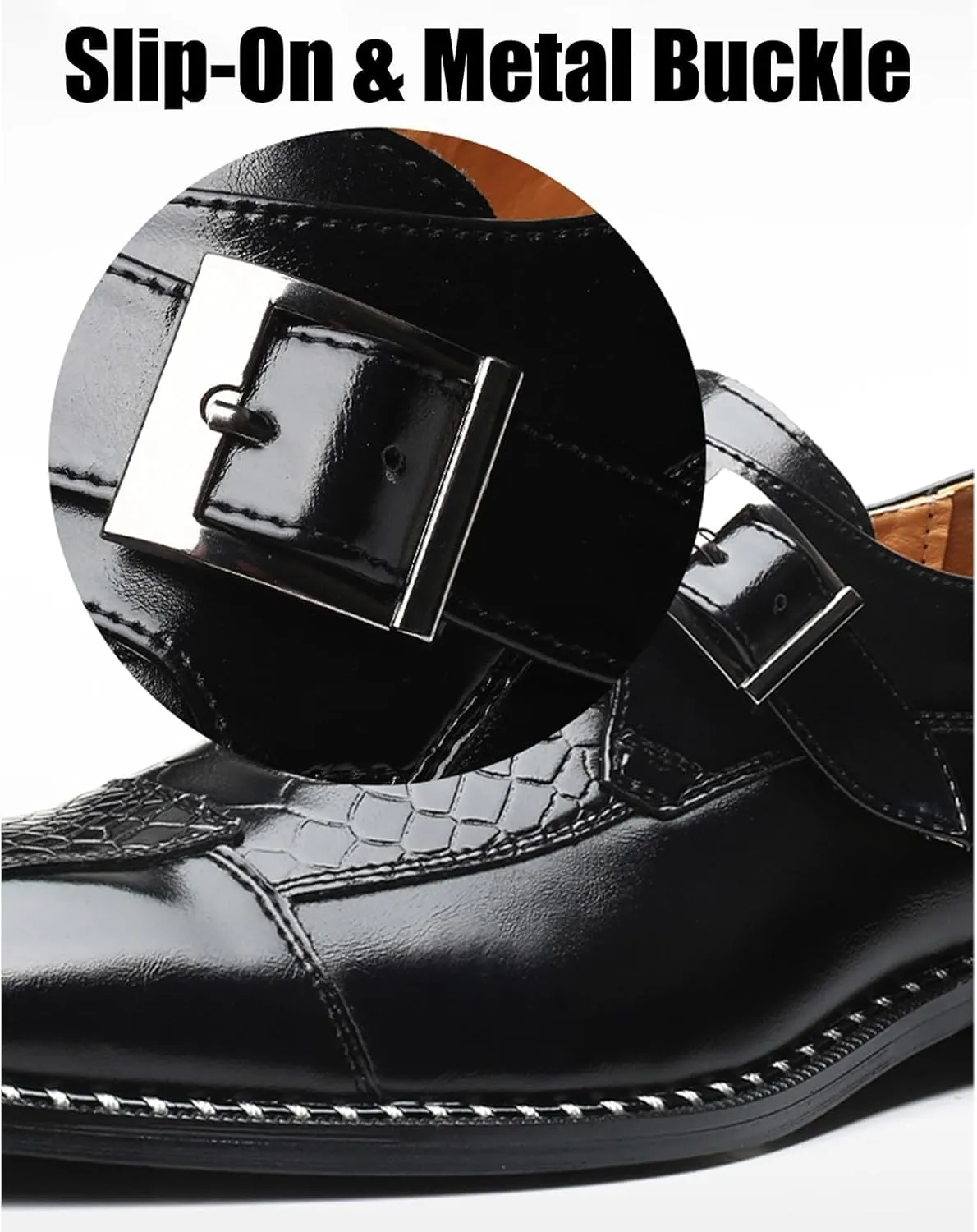 Men's Single Monk Strap Loafers Cap Toe Slip On Comfort Fashion Business Wedding Dress Leather Shoes