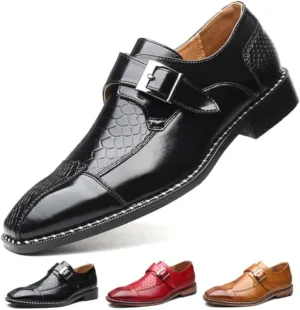 Men's Single Monk Strap Loafers Cap Toe Slip On Comfort Fashion Business Wedding Dress Leather Shoes