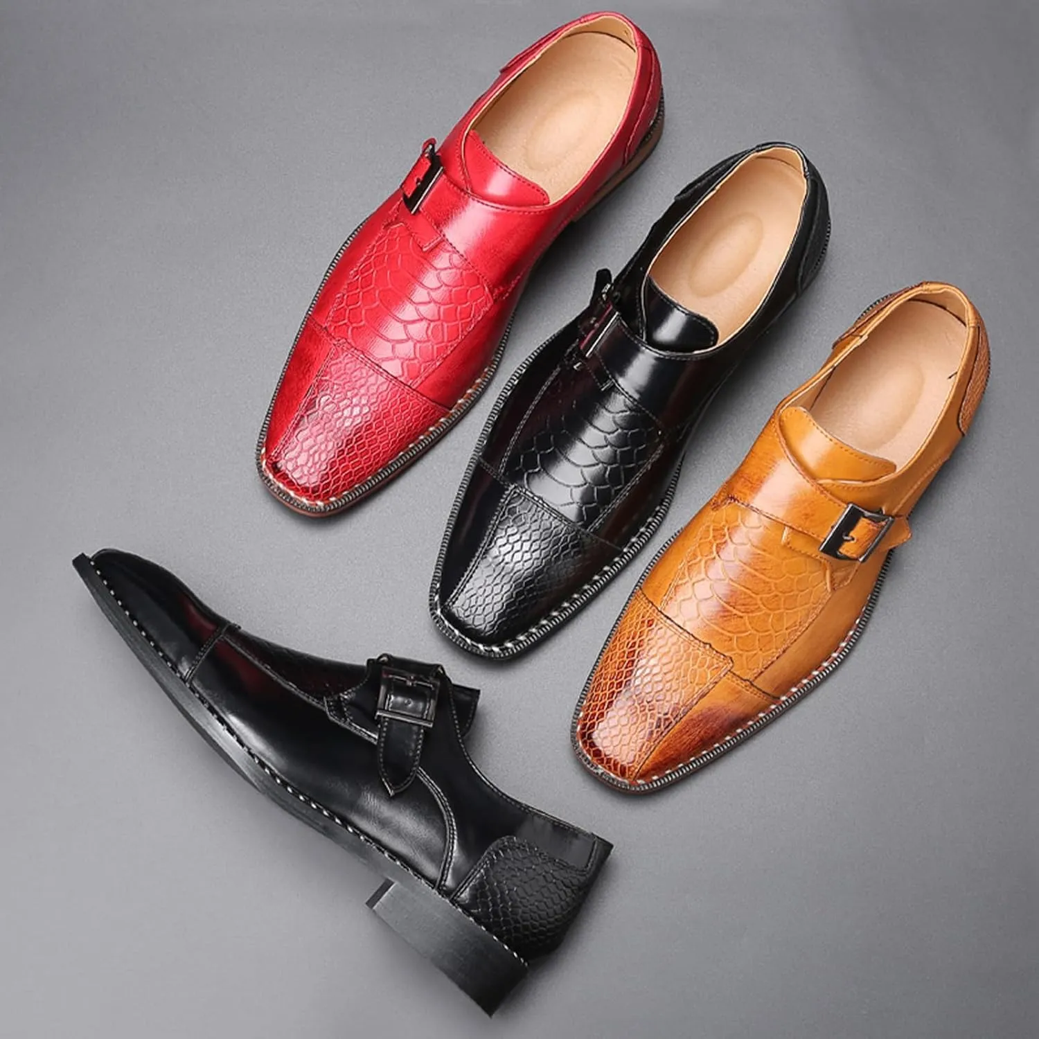 Men's Single Monk Strap Loafers Cap Toe Slip On Comfort Fashion Business Wedding Dress Leather Shoes