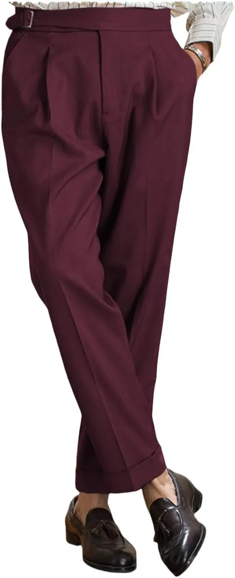 Men's Straight Western Gurkha Pants Retro Tapered Leg Classic Flat Front Chino Pants