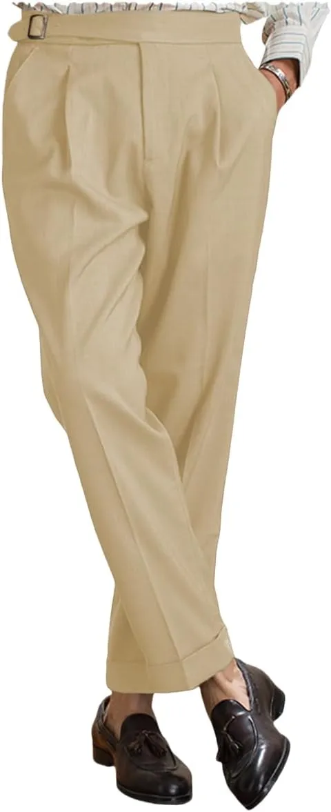 Men's Straight Western Gurkha Pants Retro Tapered Leg Classic Flat Front Chino Pants