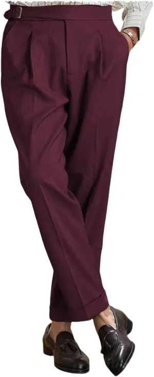Men's Straight Western Gurkha Pants Retro Tapered Leg Classic Flat Front Chino Pants