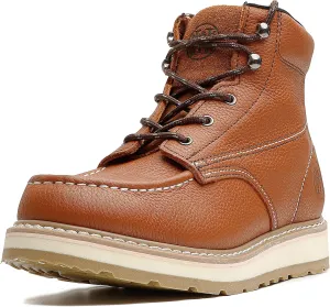 Men's Stylish Classic 6" Soft Moc Toe Leather Work Boot With Non-Slip Wedge Outsole 84994