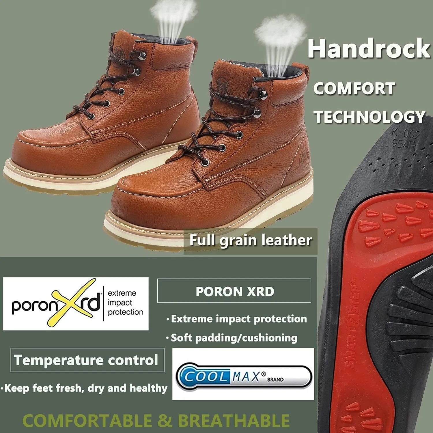 Men's Stylish Classic 6" Soft Moc Toe Leather Work Boot With Non-Slip Wedge Outsole 84994