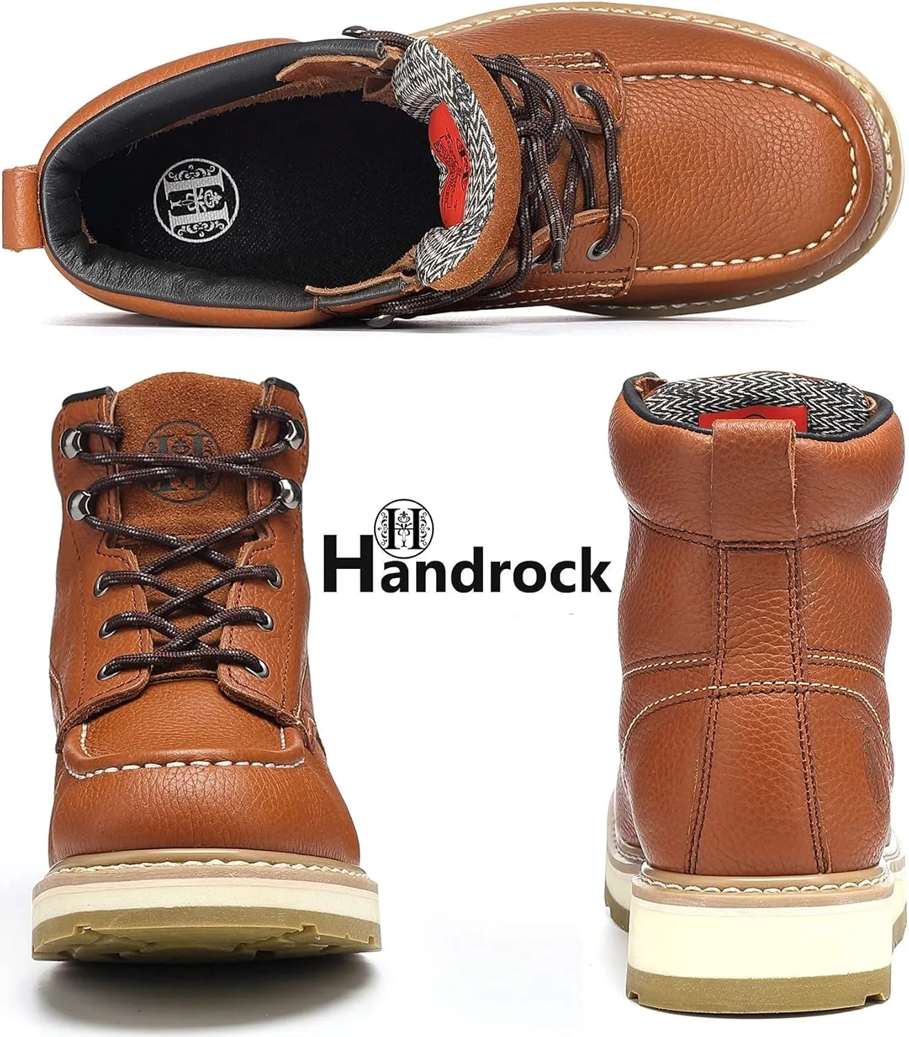 Men's Stylish Classic 6" Soft Moc Toe Leather Work Boot With Non-Slip Wedge Outsole 84994