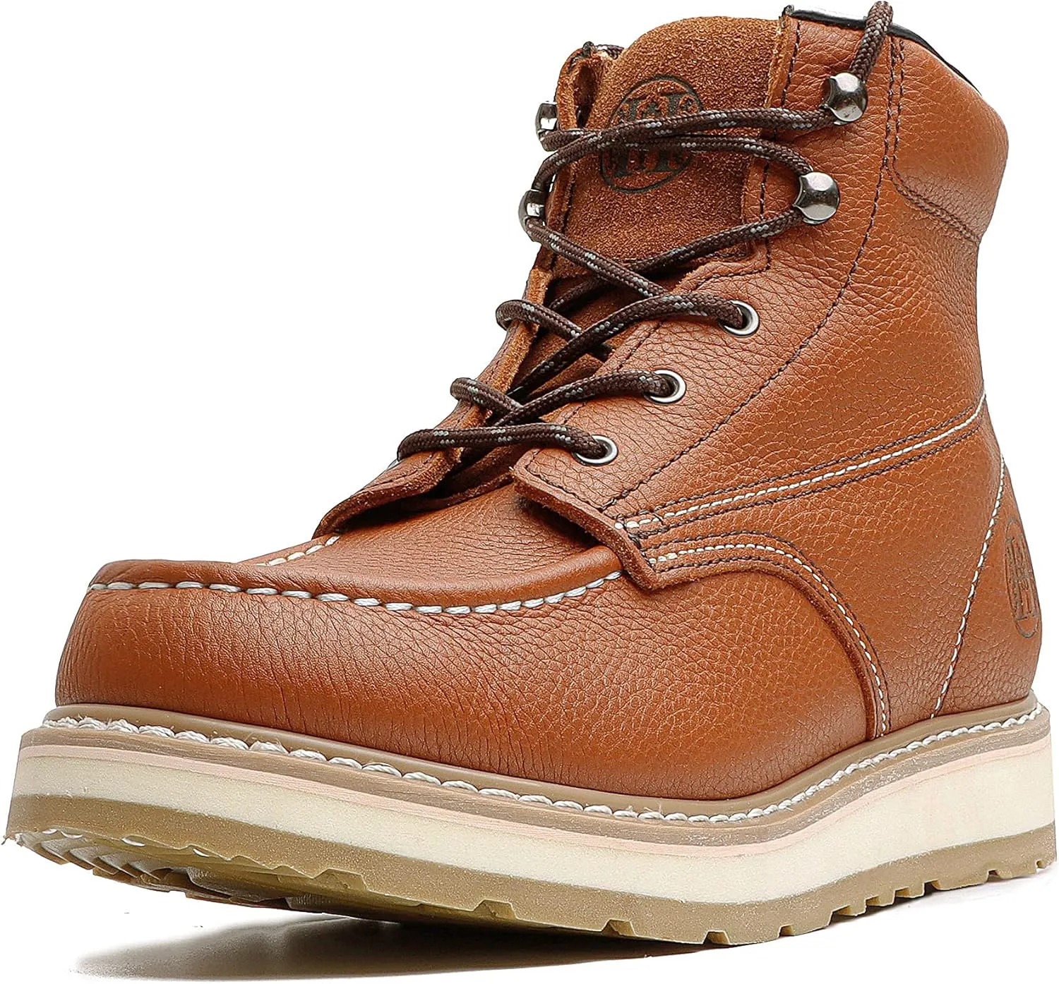 Men's Stylish Classic 6" Soft Moc Toe Leather Work Boot With Non-Slip Wedge Outsole 84994