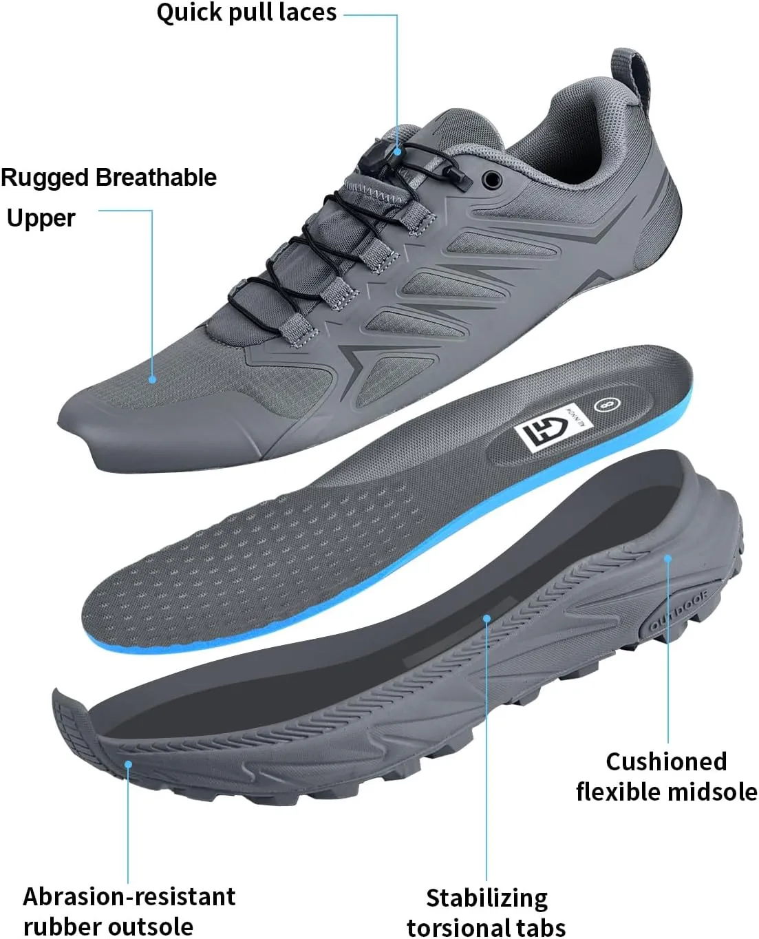 Men's Trail Running Shoes for Hiking Walking Cross Training Shoes with Arch Support Anti-Slip Lightweight Wide Width Sneakers