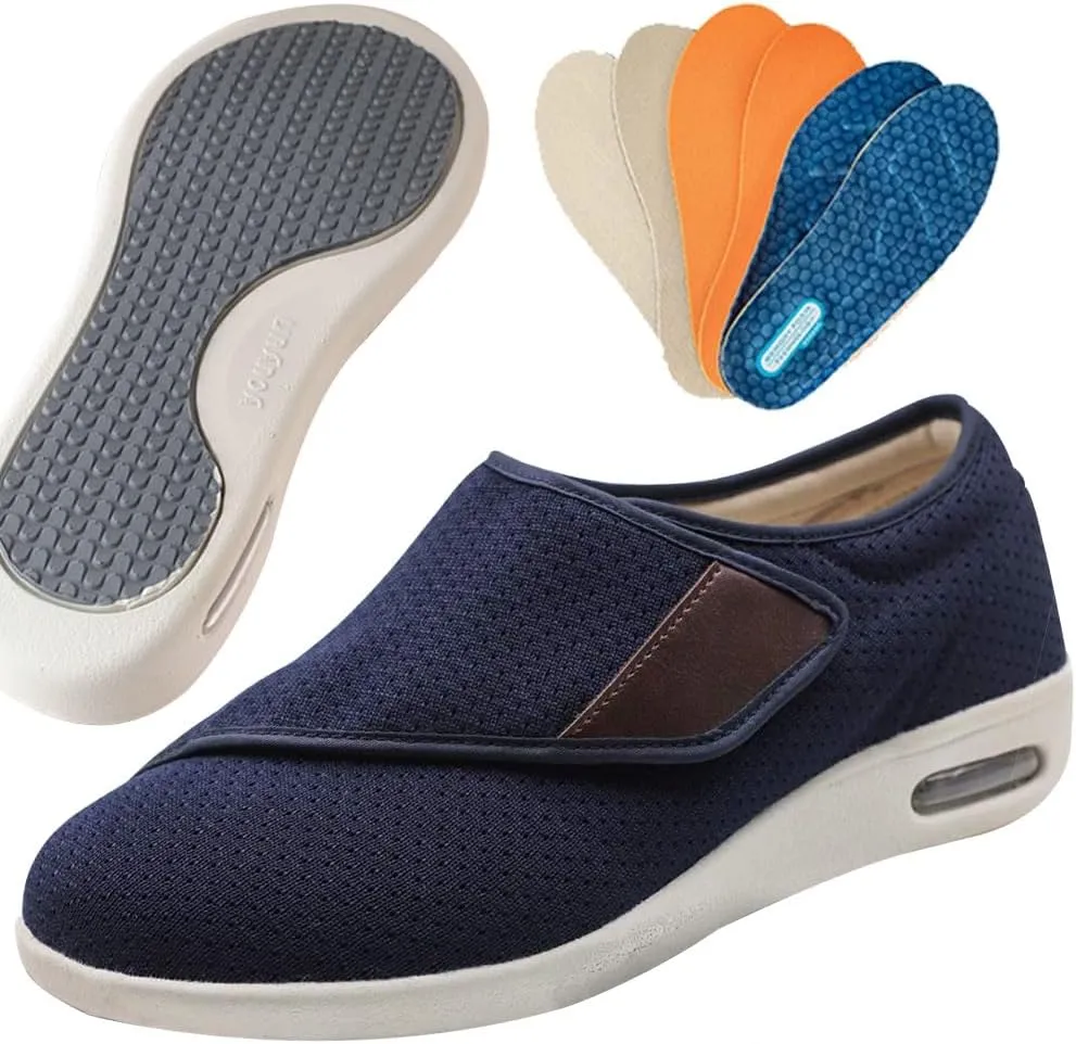 Mens Walking Shoes Slip-on Trainers Men's Arch Fit-Athletic Slip-on Casual Loafer Walking Shoe Sneaker with 3 Pairs Insoles Replacement for Elderly Swollen Feet