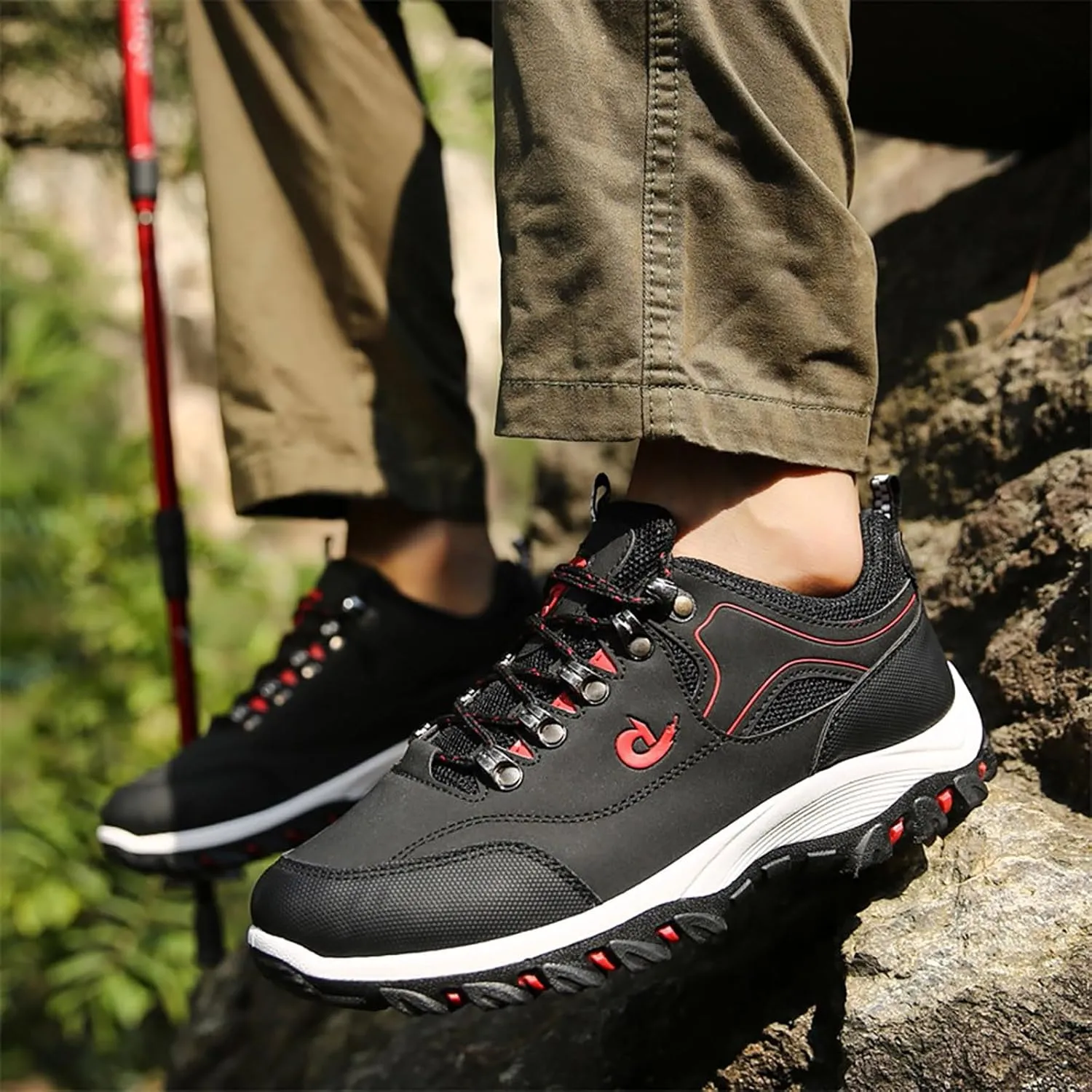Men's Wide Hiking Shoes Slip on Loafers Trekking Trails Sneakers Waterproof Walking Shoes with Arch Support
