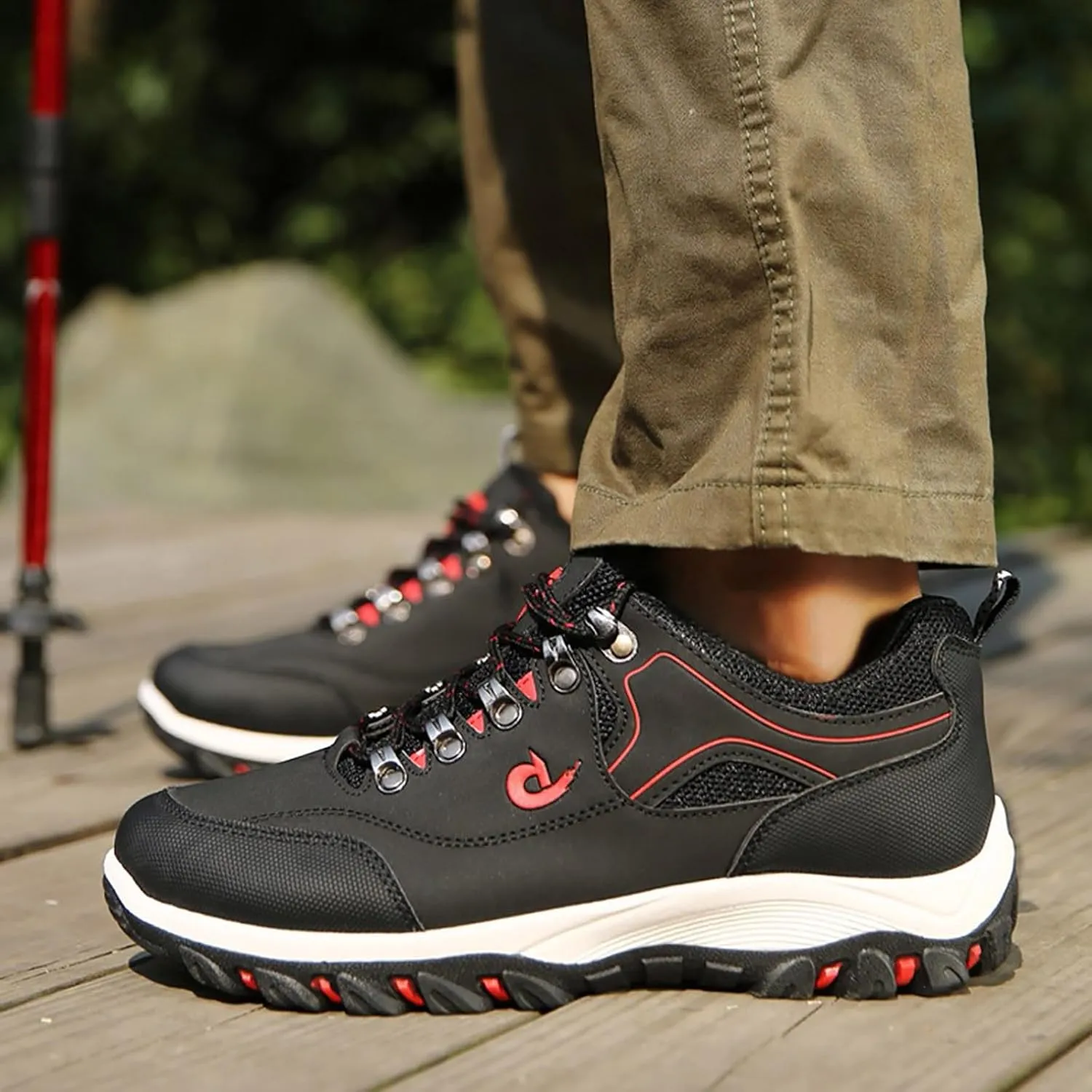 Men's Wide Hiking Shoes Slip on Loafers Trekking Trails Sneakers Waterproof Walking Shoes with Arch Support