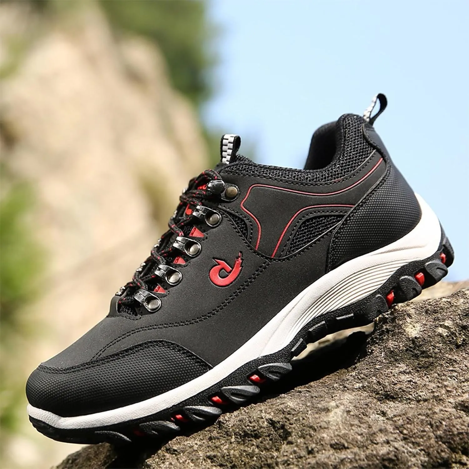 Men's Wide Hiking Shoes Slip on Loafers Trekking Trails Sneakers Waterproof Walking Shoes with Arch Support