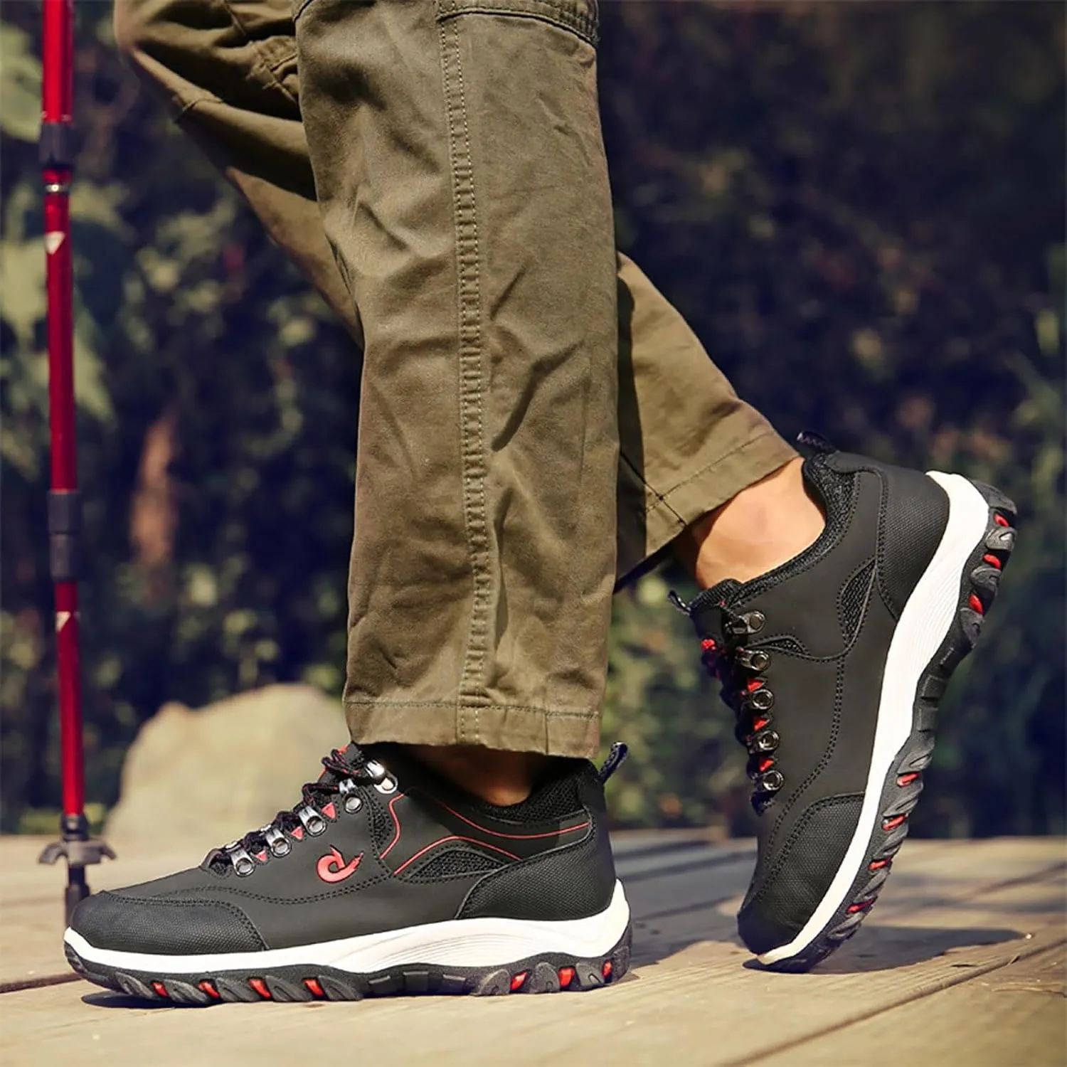 Men's Wide Hiking Shoes Slip on Loafers Trekking Trails Sneakers Waterproof Walking Shoes with Arch Support