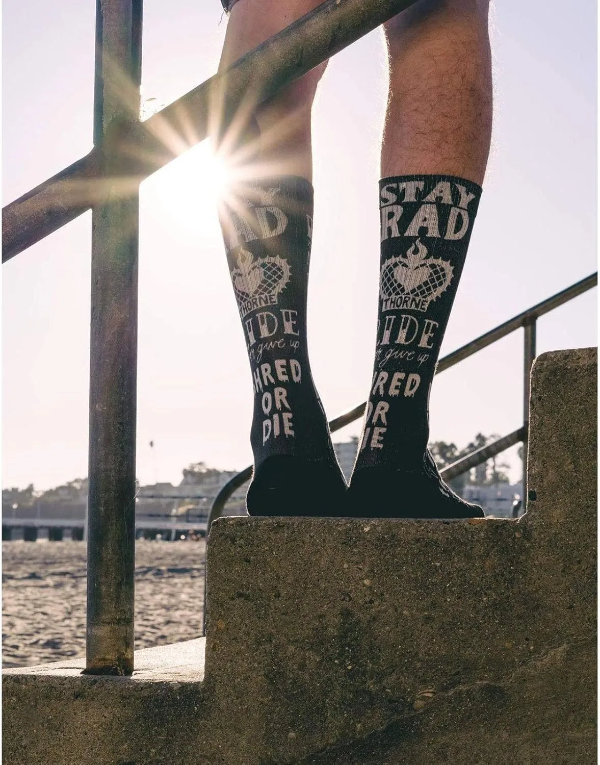 MERGE4 Rick Thorne Stay Rad Mid Length Black Unisex Artist Crew Socks