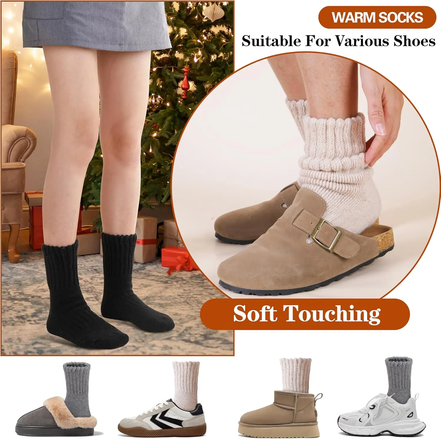 Merino Wool Boot Socks Thermal Winter Warm Thick Cozy Hiking Socks for Men Women 3 Pairs