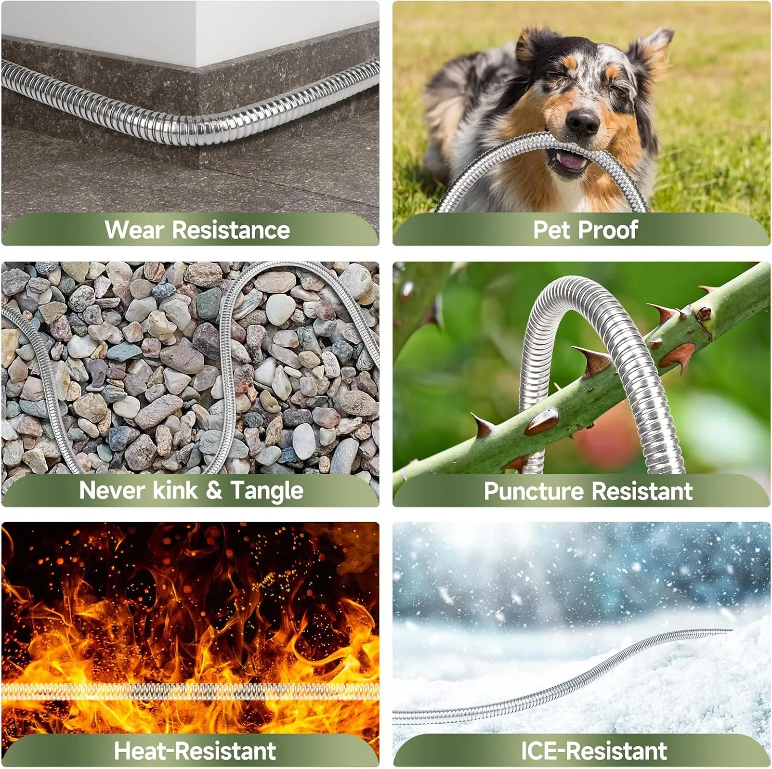 Metal Garden Hose 50 ft Stainless Steel Water Hose Heavy Duty with 10 Way Nozzle-Flexible Lightweight Durable No Kink & Tangle Hoses Pipe Strong 3/4’’ Solid Brass Fitting for Outdoor Yard