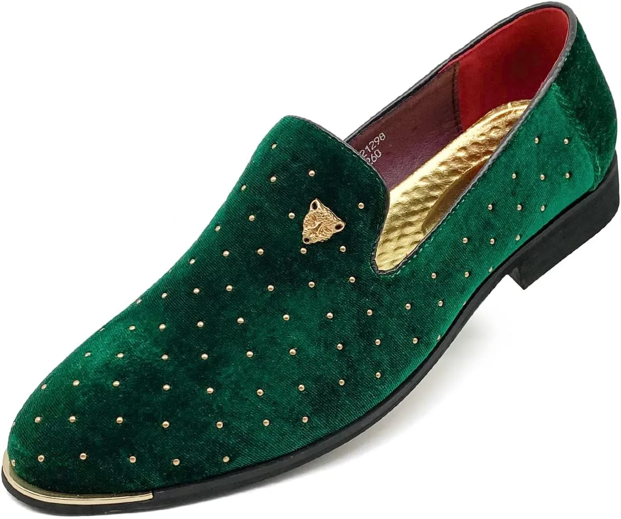 MHB Men's Luxury Velvet Loafers Pointed-Toe Slip-on Suede Dress Shoes for Men Rivet Smoking Slipper Fashion Lightweight