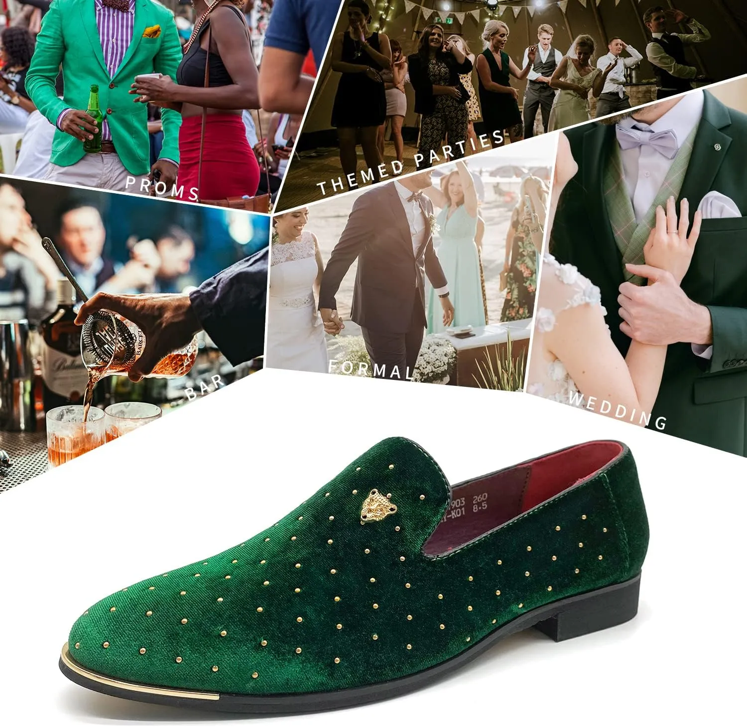 MHB Men's Luxury Velvet Loafers Pointed-Toe Slip-on Suede Dress Shoes for Men Rivet Smoking Slipper Fashion Lightweight