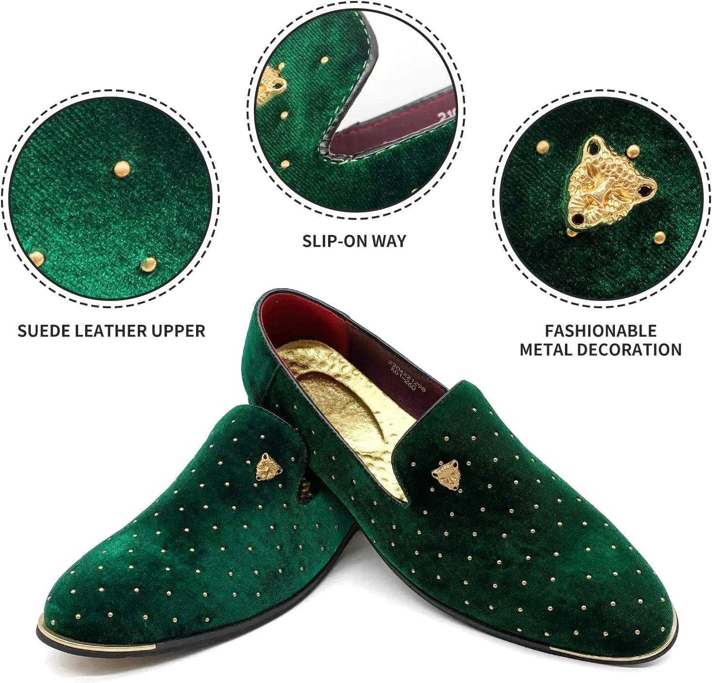 MHB Men's Luxury Velvet Loafers Pointed-Toe Slip-on Suede Dress Shoes for Men Rivet Smoking Slipper Fashion Lightweight