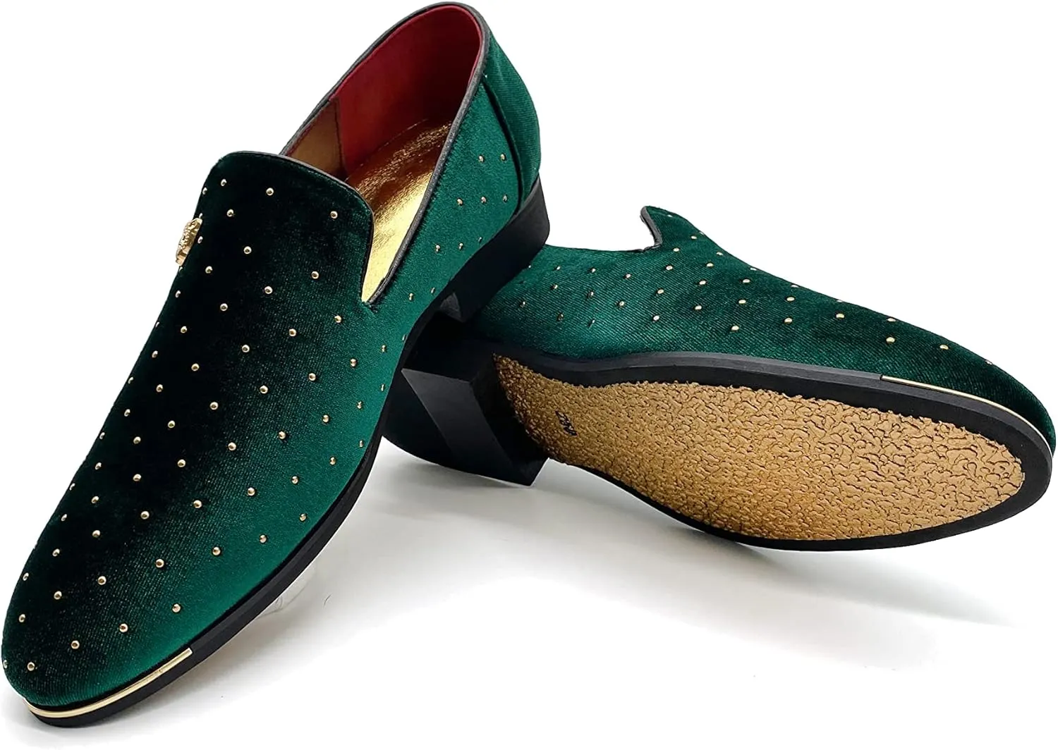MHB Men's Luxury Velvet Loafers Pointed-Toe Slip-on Suede Dress Shoes for Men Rivet Smoking Slipper Fashion Lightweight