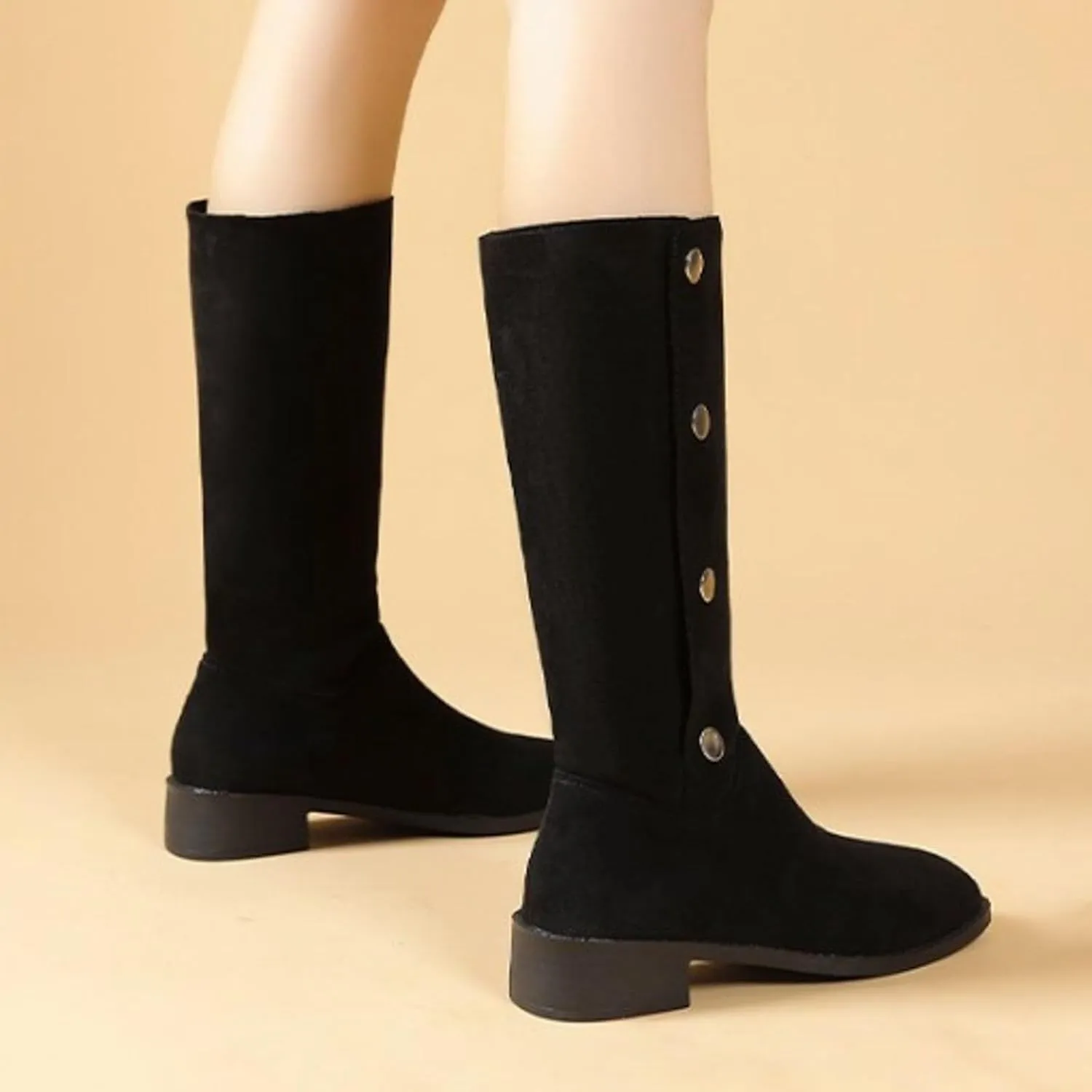 Mid Calf Boots for Women Fashionable and Versatile Classic Boots Fashion High Boots Fall Booties Shoes Rain Shoes