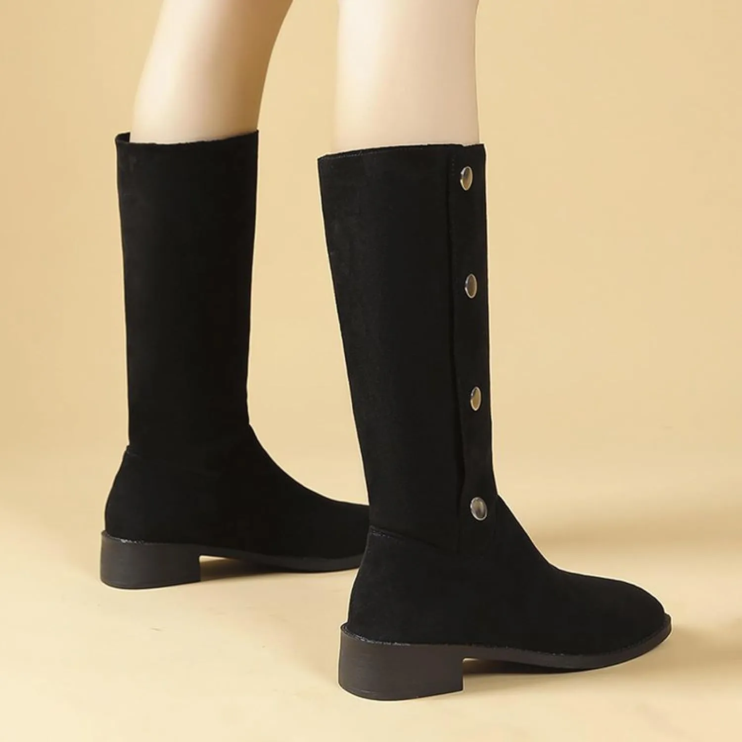 Mid Calf Boots for Women Fashionable and Versatile Classic Boots Fashion High Boots Fall Booties Shoes Rain Shoes