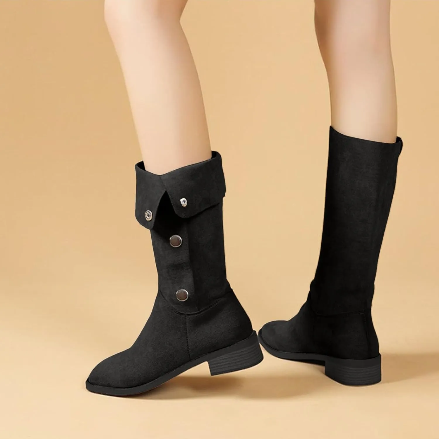 Mid Calf Boots for Women Fashionable and Versatile Classic Boots Fashion High Boots Fall Booties Shoes Rain Shoes