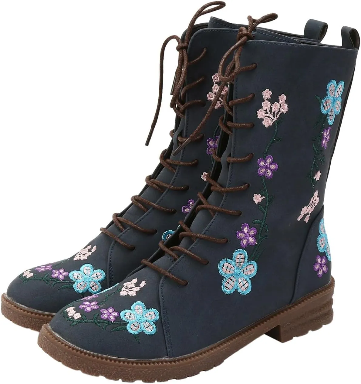 Mid Calf Boots for Women Retro Printed Embroidered Women's Heel Monochrome Fashion Short Boots Non Statement Boots Women