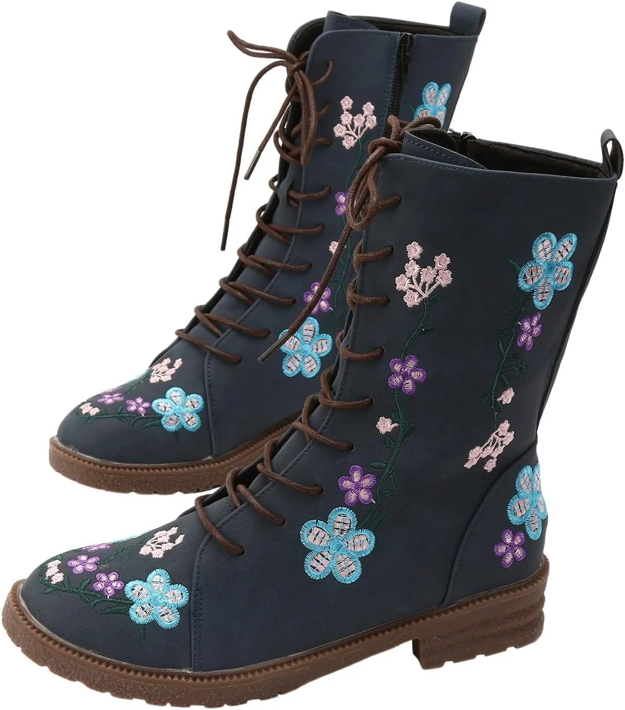 Mid Calf Boots for Women Retro Printed Embroidered Women's Heel Monochrome Fashion Short Boots Non Statement Boots Women