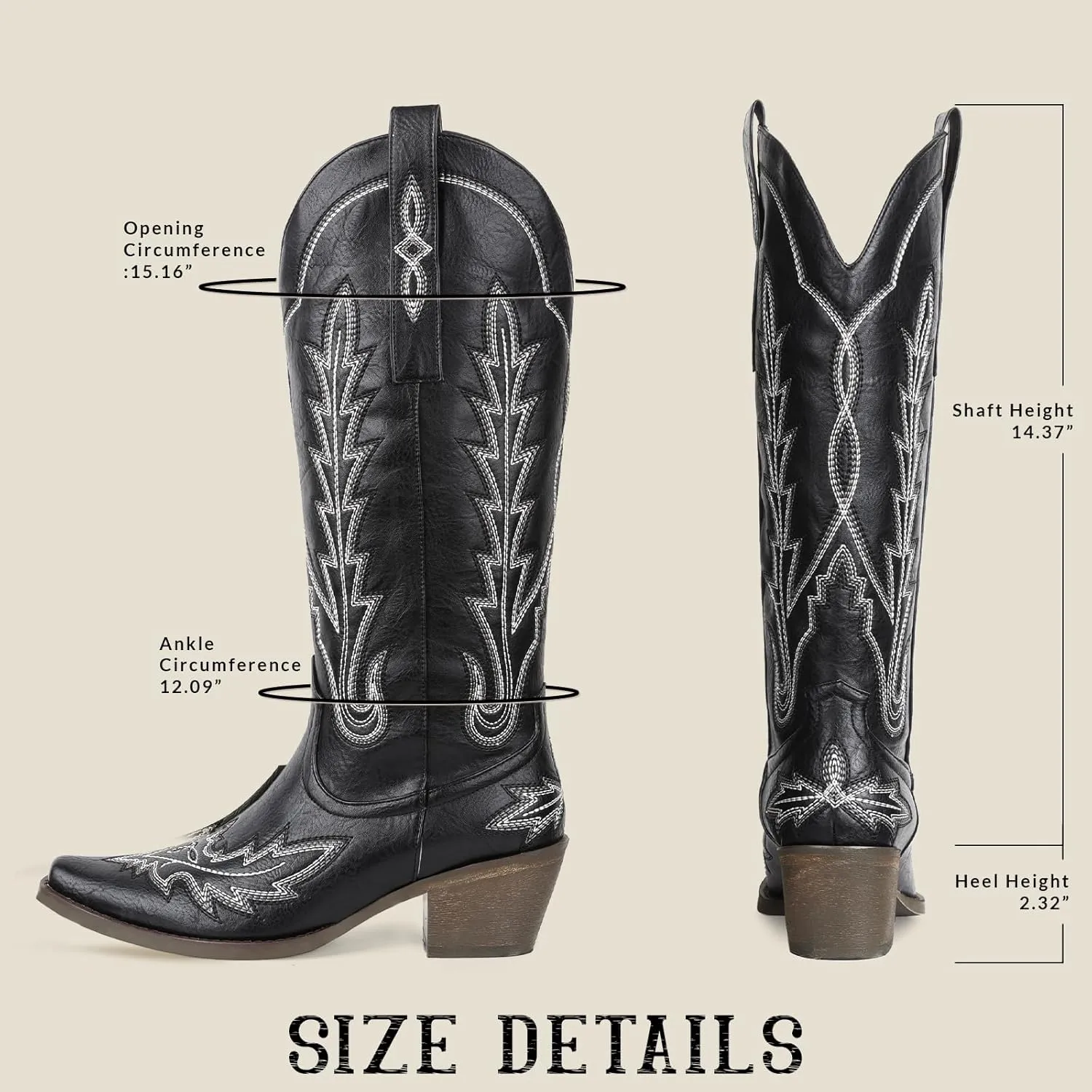mikarka Cowboy Boots for Women Cowgirl Boots Knee High Western Boots w/Classic Embroidered Pointed Toe Slip-On Chunky Heel Pull On Retro Fashion Tall Long Boot for Ladies