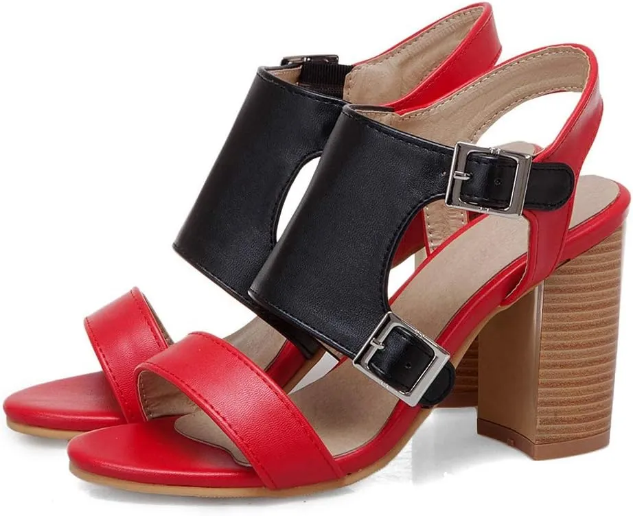 MIOKE Women's Peep Toe Block High Heel Sandals Suede Cutout Slingback Chunky Heeled Dress Pumps Sandal
