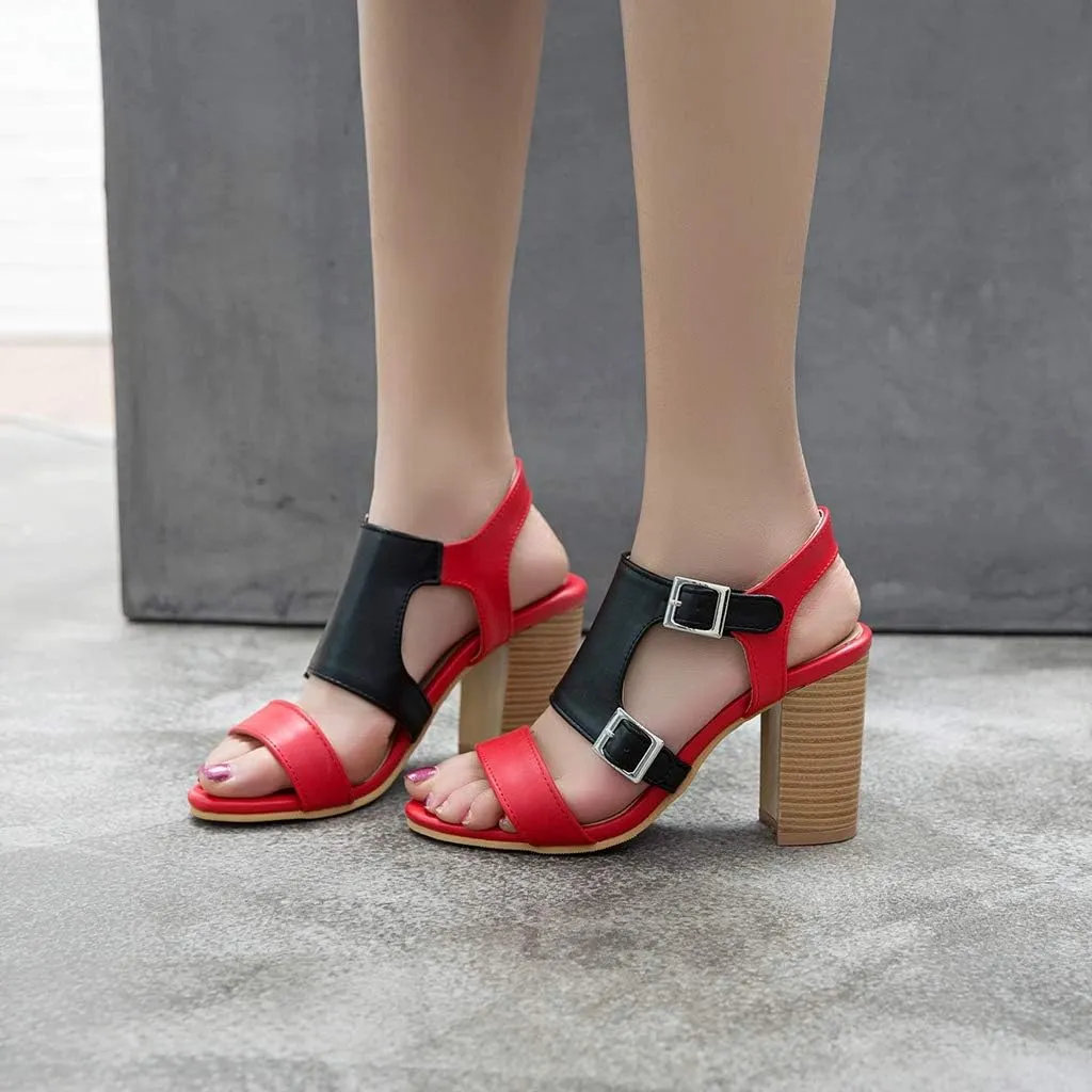 MIOKE Women's Peep Toe Block High Heel Sandals Suede Cutout Slingback Chunky Heeled Dress Pumps Sandal