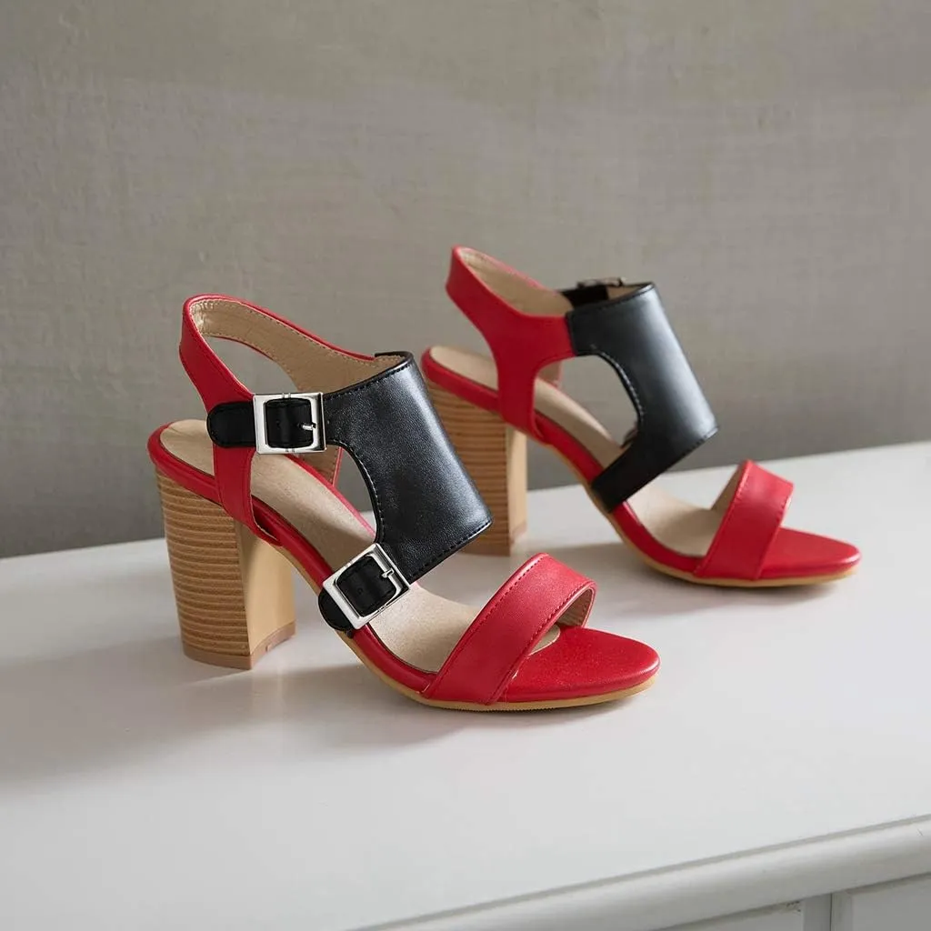 MIOKE Women's Peep Toe Block High Heel Sandals Suede Cutout Slingback Chunky Heeled Dress Pumps Sandal