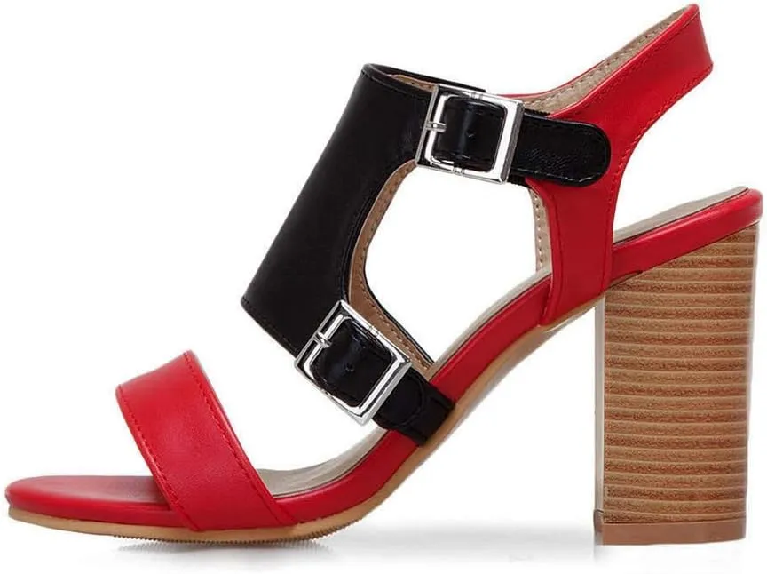 MIOKE Women's Peep Toe Block High Heel Sandals Suede Cutout Slingback Chunky Heeled Dress Pumps Sandal