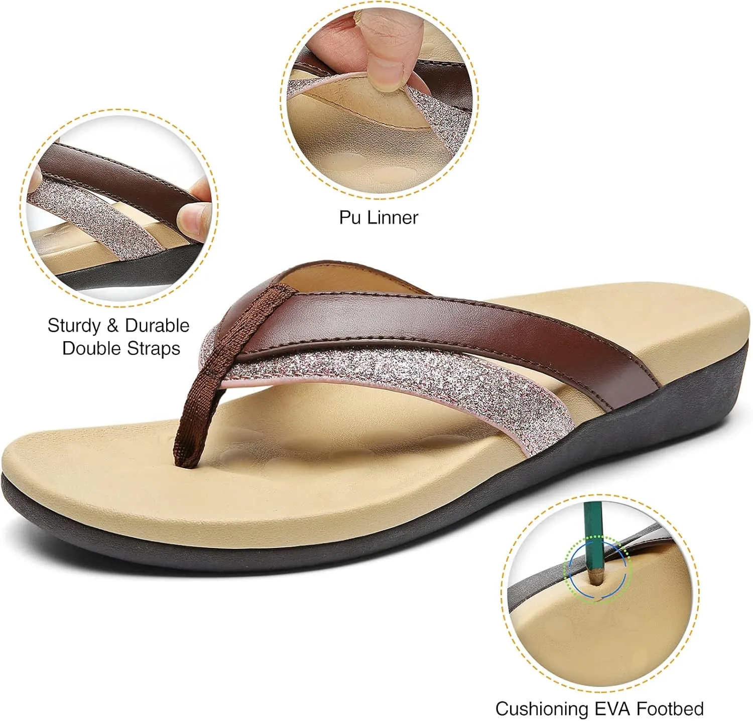 MISF Women's Orthotic Flip Flops Arch Support Thong Sandals for Plantar Fasciitis Flat Feet Comfortable Walking Slippers
