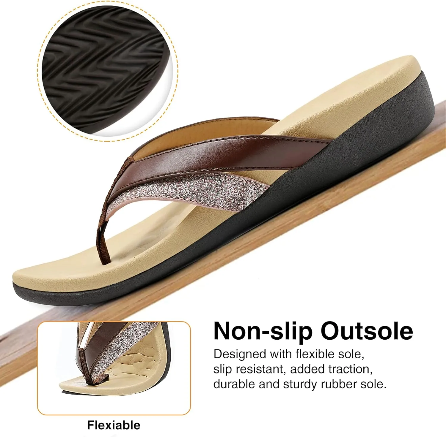 MISF Women's Orthotic Flip Flops Arch Support Thong Sandals for Plantar Fasciitis Flat Feet Comfortable Walking Slippers