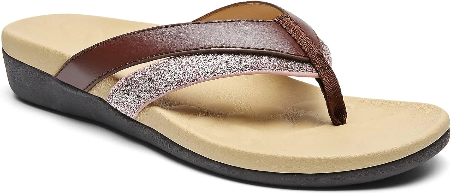 MISF Women's Orthotic Flip Flops Arch Support Thong Sandals for Plantar Fasciitis Flat Feet Comfortable Walking Slippers