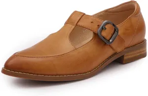 Mona flying Women's Leather Pointed Toe Mary Jane Loafer Dress Casual Flat T Strap Office Work Shoes for Ladies